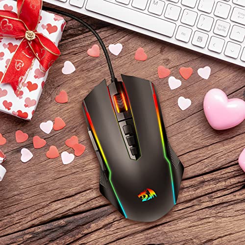 Redragon Gaming Mouse, Wired Gaming Mouse with RGB Backlit, 8000 DPI Adjustable, Mouse with 9 Programmable Macro Buttons & Fire Button, Software Supports DIY Keybinds, M910-K