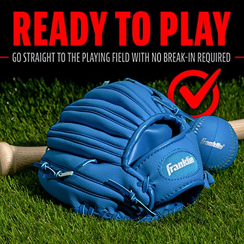 Franklin Sports Kids Baseball Gloves - RTP Youth Teeball Glove + Ball Set - Boys + Girls Mitt Set - Kids + Toddler - Right Hand Throw - 9.5" - Blue