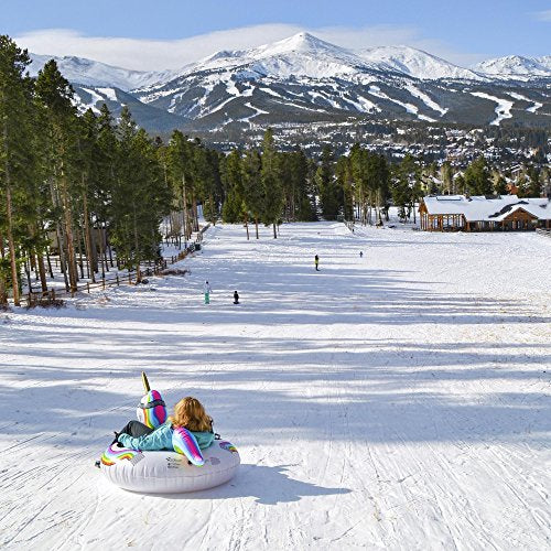 GoFloats Winter Snow Tube - Inflatable Sled for Kids and Adults (Choose from Unicorn, Disney's Frozen, Ice Dragon, Polar Bear, Penguin, Flamingo)