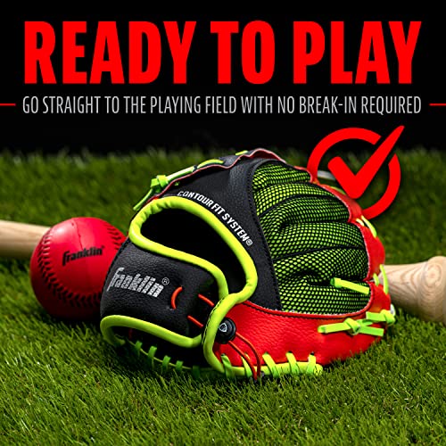 Franklin Sports Teeball Glove - Left and Right Handed Youth Fielding Glove - Neo-Grip - Synthetic Leather Baseball Glove - 9.0 Inch Left Hand Throw - Ready To Play Glove with Ball - Red
